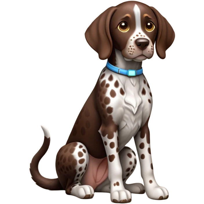 cinematic-[german pointer]-realistic-full-body-sitting-emoji,-tail-resting-loosely-beside-its-paws,-head-tilted-dramatically,-sleek-[brown and white spotted]-fur,-simplified-yet-realistic-focused-features,-highly-detailed,-glowing-with-an-almost-sarcastic-glow emoji