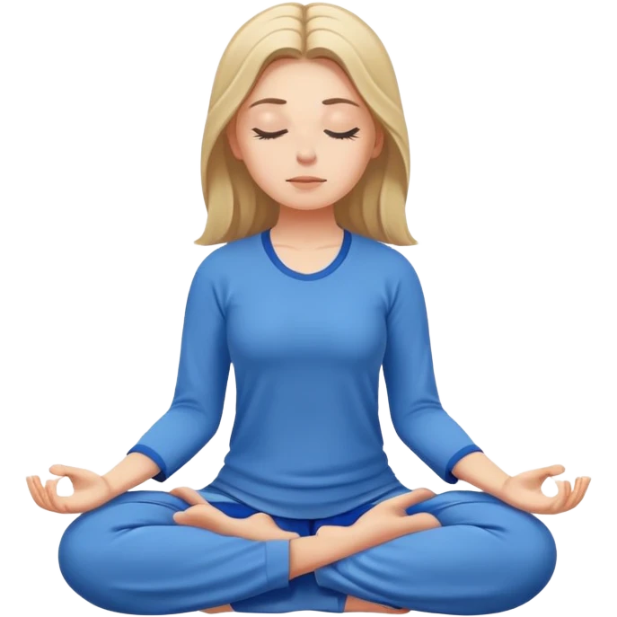 White girl meditating wearing blue emoji