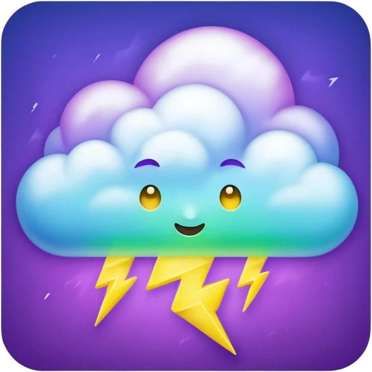 purple and green and blue gradient fluffy cloud with yellow  lightning emoji