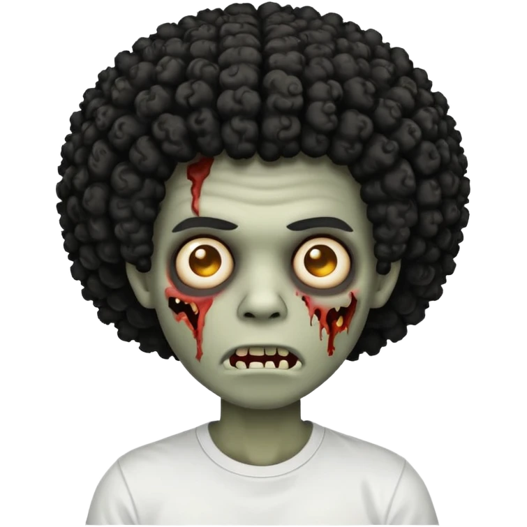 Make a image of a zombie with a curly  Afro with a  fade make it like a emoticon not as scary make hair black and with a white t shirt  emoji