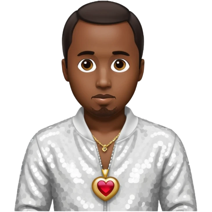 P Diddy with dark brown hair, white sequin outfit emoji
