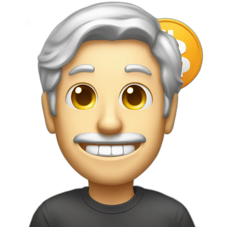 a man waves hello, bitcoin in his eyes emoji