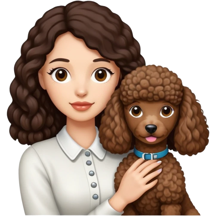 woman with long dark brown hair holding a poodle emoji