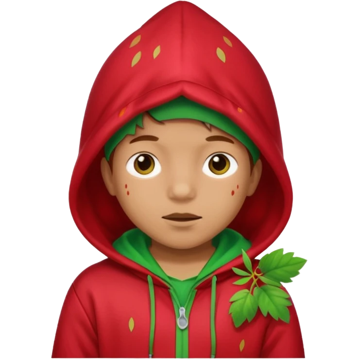 Kids in Fruit Clothes 
A kid wearing a strawberry hoodie with green leaf hood.


































 emoji