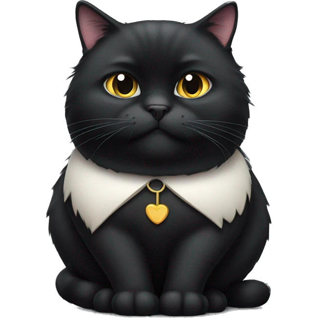Long haired fat obese black cat with a very tiny head  emoji
