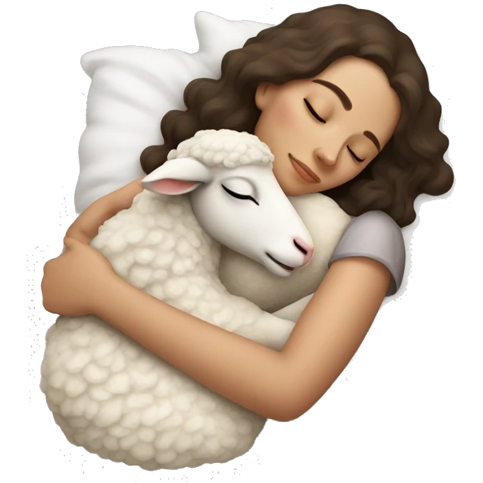 white brunette sleeping woman cuddling with lamb emoji