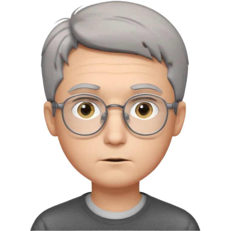 GREY HAIR teen boy with medium short middle parted hair, GREY eyes, SQUARED Glasses looking judging to the Side emoji