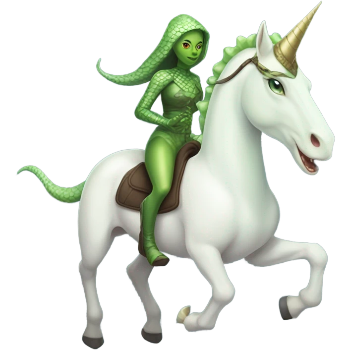 reptilian alien woman on a white unicorn emoji