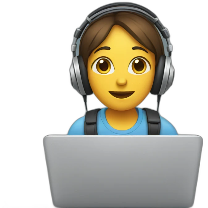 Using laptop with headphone emoji