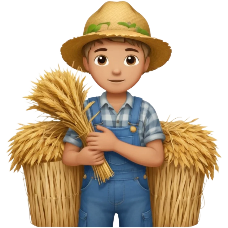 boy farmer, hug a bundle of straw emoji