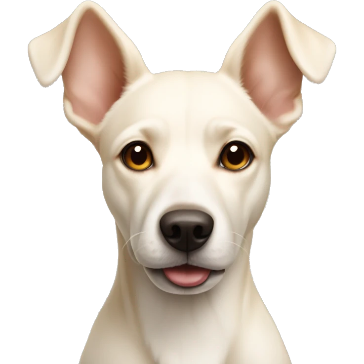 cream white colored dog, pointy ears, brown eyes, light brown nose emoji