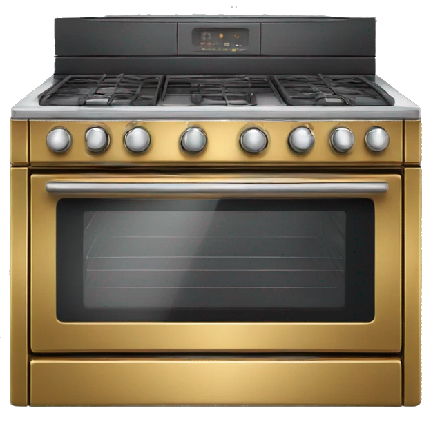 Realistic metallic gold stove top oven. emoji