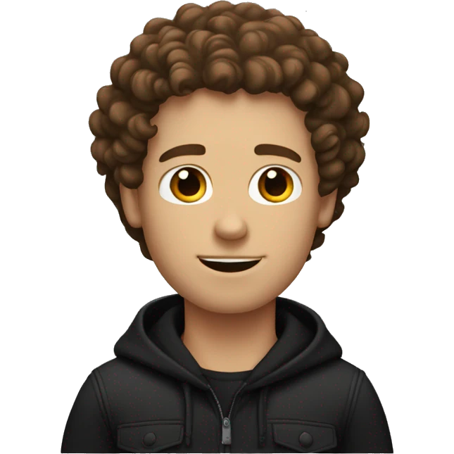 White guy with brown curly hair wearing all black emoji