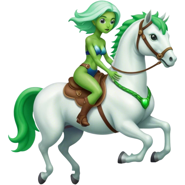 green alien woman rides a white stallion emoji