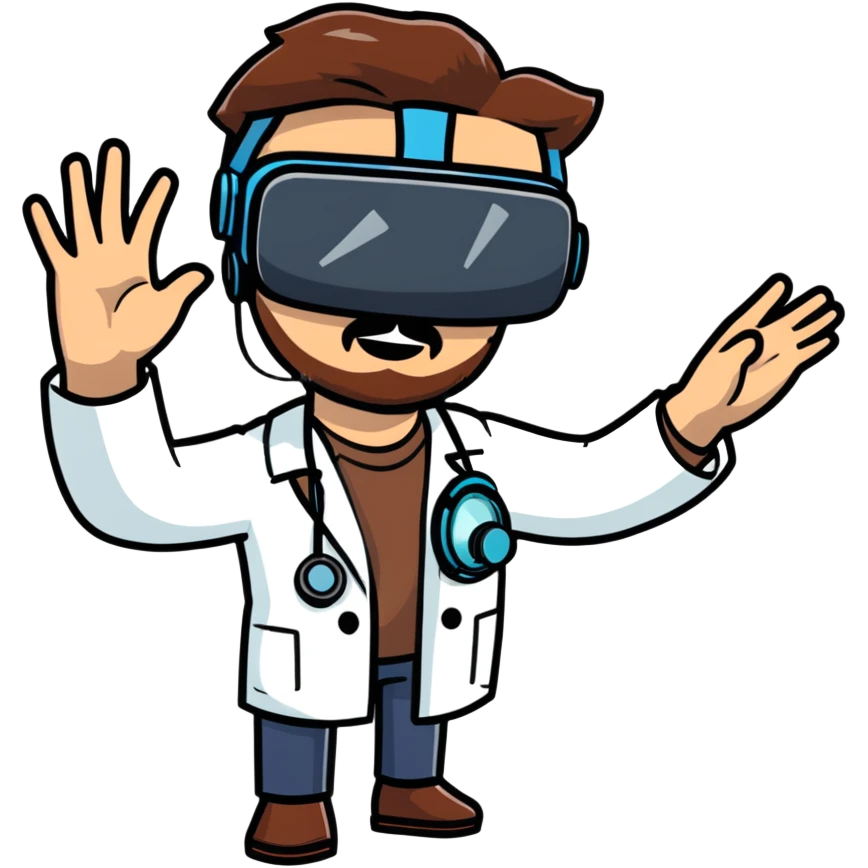 male doctor with brown beard and hair using virtual reality technology emoji