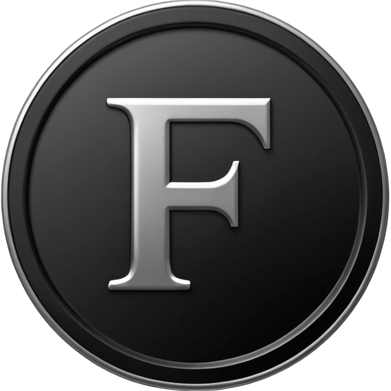 Emoji icon of a black coin with engraved letter F, minimalist style, isolated, no color emoji