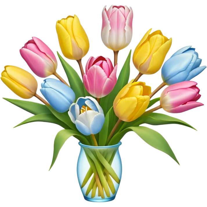Bouquet of tulip yello, pink, white and light blue emoji