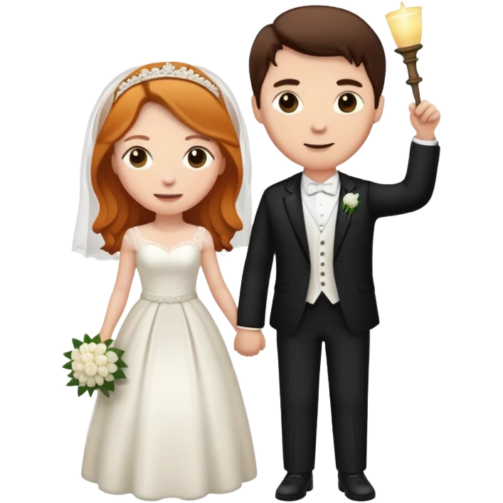 wedding couple with white man with dark brown hair and white woman with light ginger hair emoji