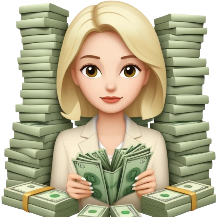 A wealthy woman surrounded by money emoji