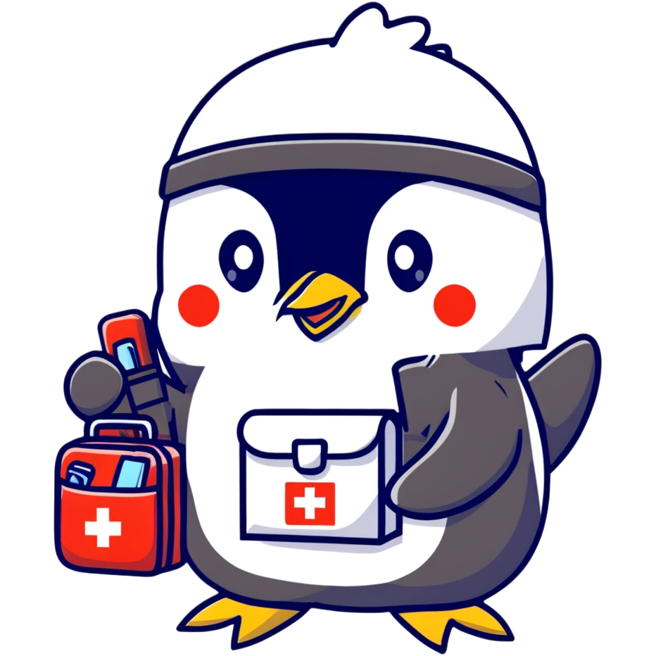 penguin medic with first aid kit and helmet emoji