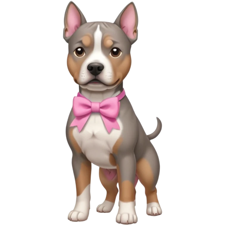 Gray amstaff with a pink bow emoji