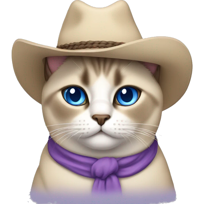 Fat Siamese cat blue eyes lavender cowboy hat emoji