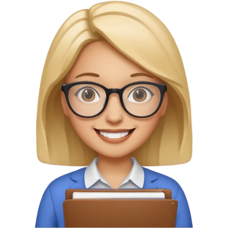 a woman with glasses and a folder in her hands like emoji