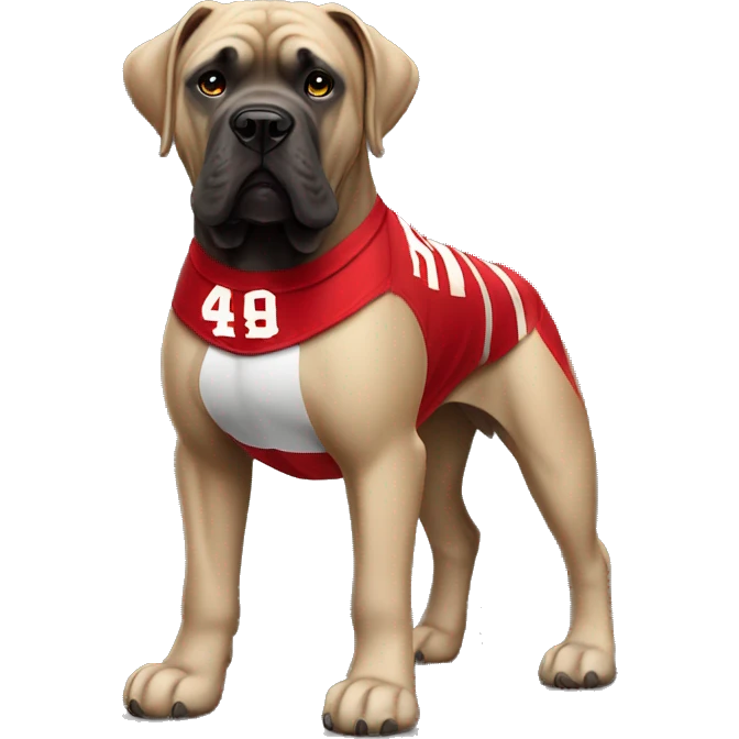 cane corso with 49ers jersey emoji