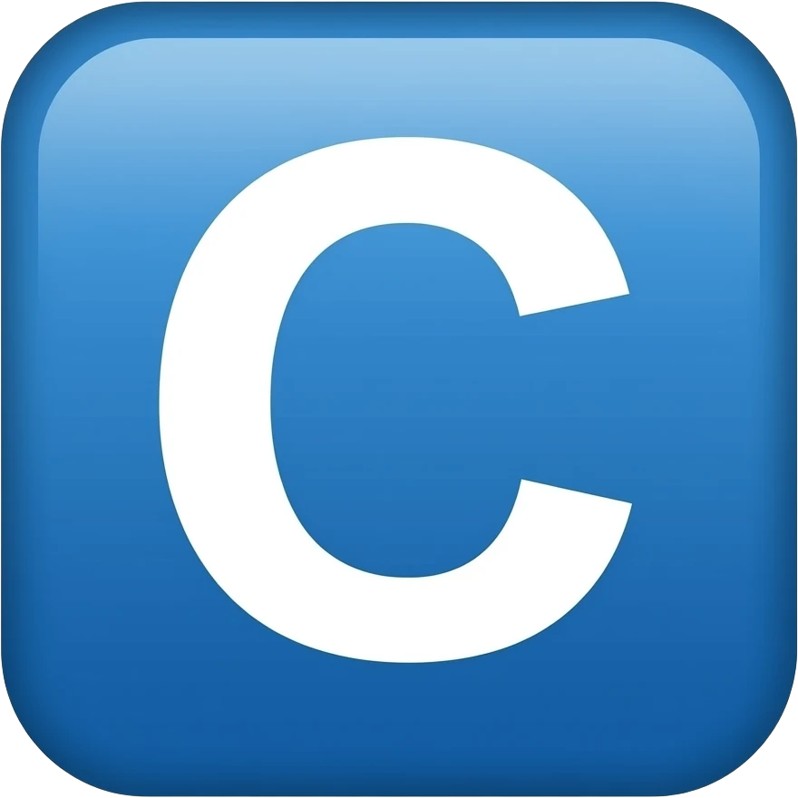 Letra C en color blanco en un cuadro de color azul emoji