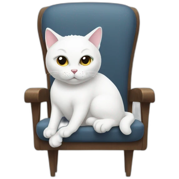 White cat sitting on a chair with paw placed like if he is saying wtf emoji