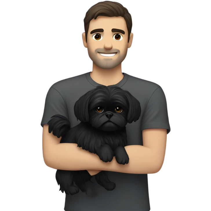 Dark haired Man hugging black shih tzu  emoji