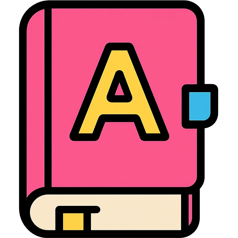 pink colored dictionary icon with black outlines emoji