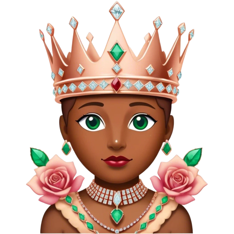 JetSetFly wearing a rose-gold KING crown that is diamond encrusted with monazite, rubies, tiny iced-out perfectly set diamonds, Rolex-rainbow dial crystals, emerald, , VVS emerald diamonds emoji