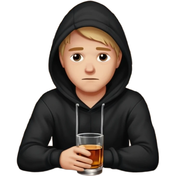 Caucasian in black hoodie sitting sad at bar emoji