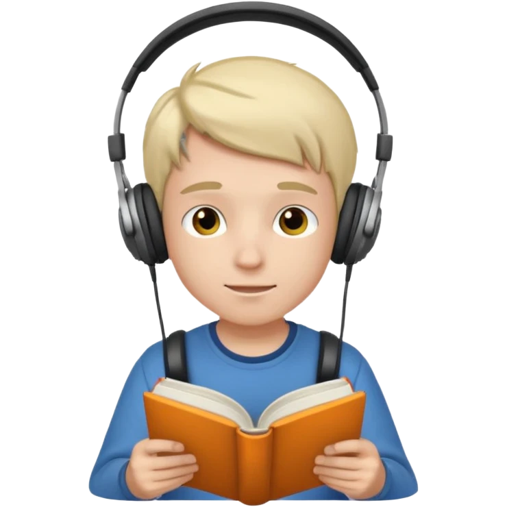 a boy wearing headphone and read book emoji