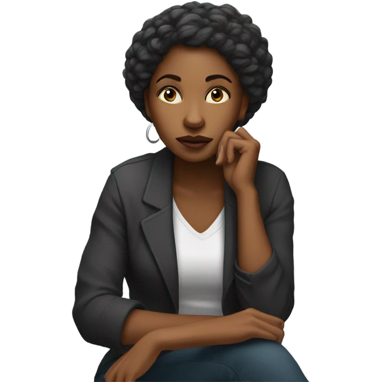 A black woman thinking  emoji