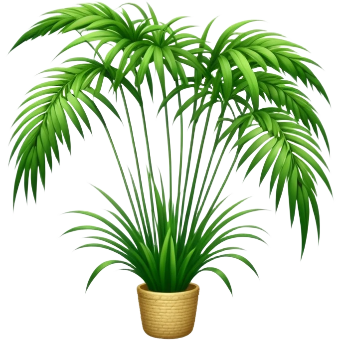 Tall reed-like papyrus plant with feathery tops, green stems and umbrella-shaped foliage emoji