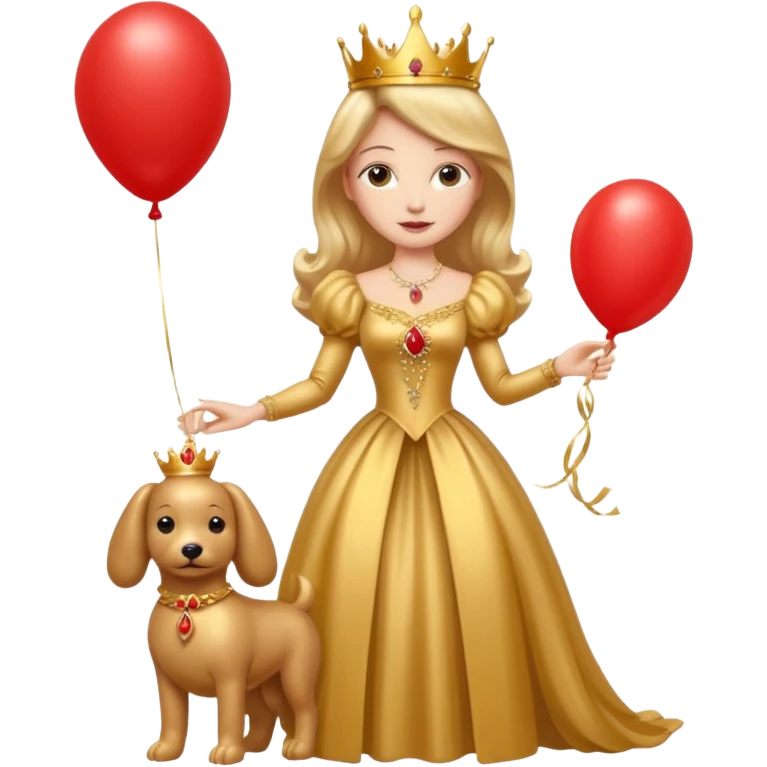 queen wearing dress, holding balloon dog emoji