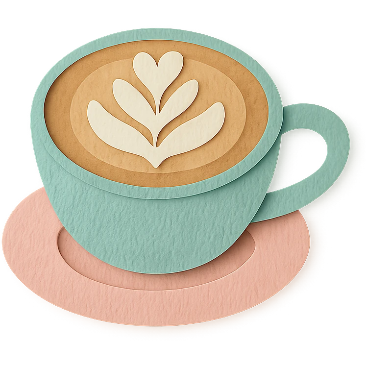 latte art in a cup with latte art shaped like a leaf, soft pastel colors emoji