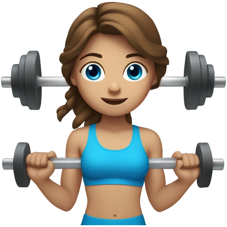 Girl lifting weights, brown hair and bright blue eyes  emoji
