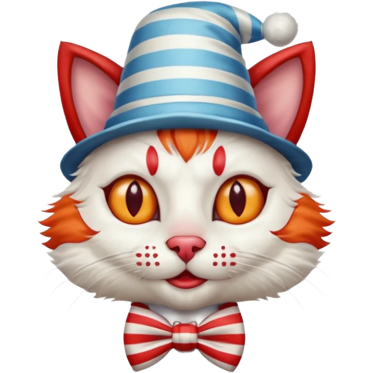 Cat clown with pointy hat, bow tie emoji