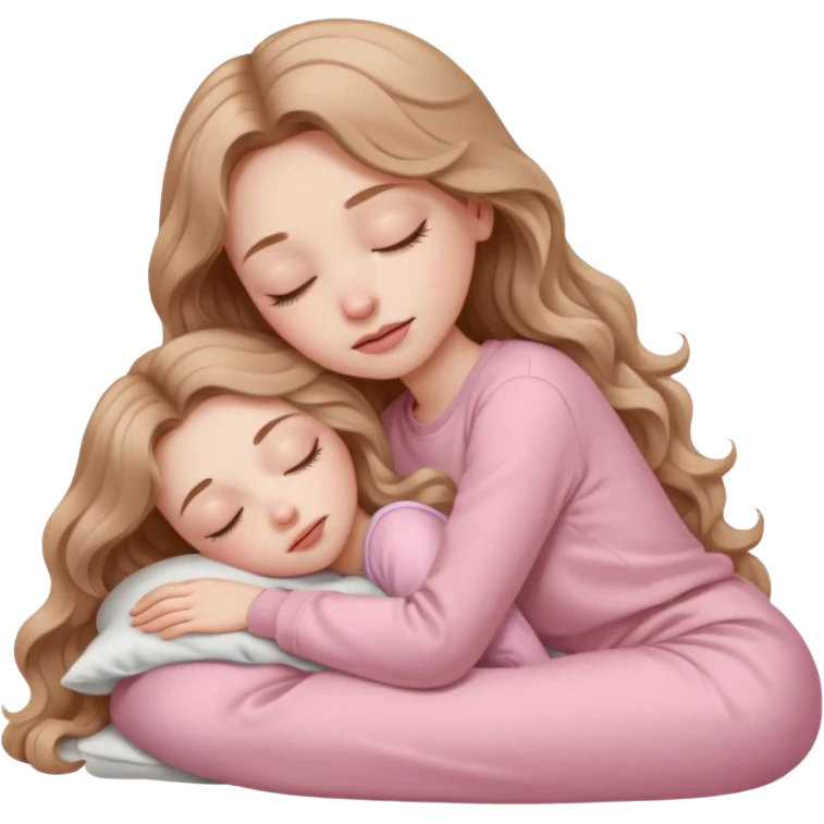 girl with pale skin and long wavy light brown hair in light pink clothes sleeping alone emoji