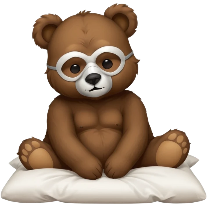 sleepy cute bear with mask sitting on comfiest bed emoji