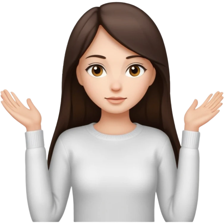 девушка брюнетка с длинными прямыми волосами в обтянутой белой кофте  emoji