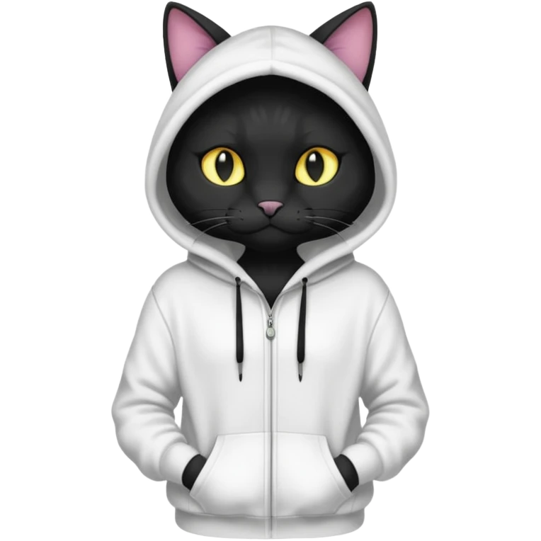 Black cat wearing a white hoodie fursona (full body) emoji