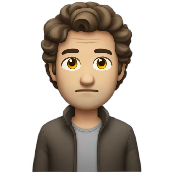 grumpy Man with mediumcurl brown hair without moustache emoji