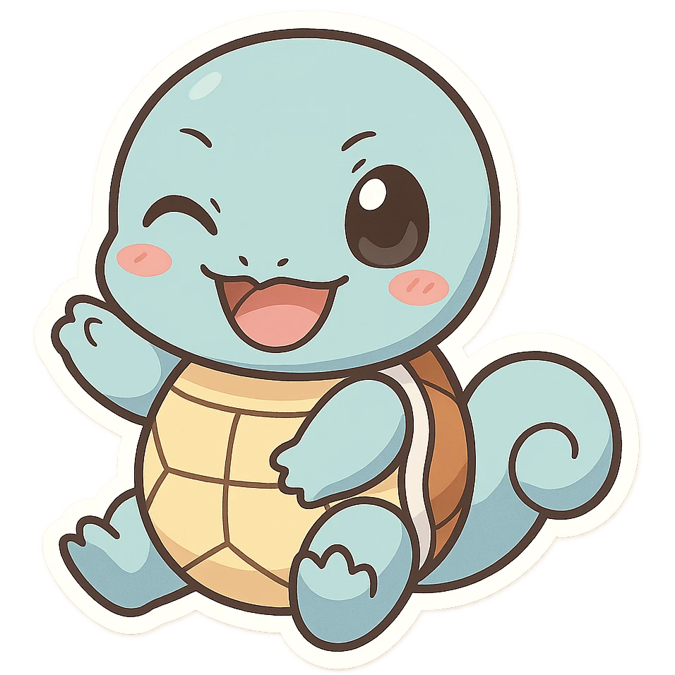 Remove the drool from Squirtle's ahegao face, keep the playful chibi cartoon style intact, no drool visible, maintain cute and expressive features. emoji