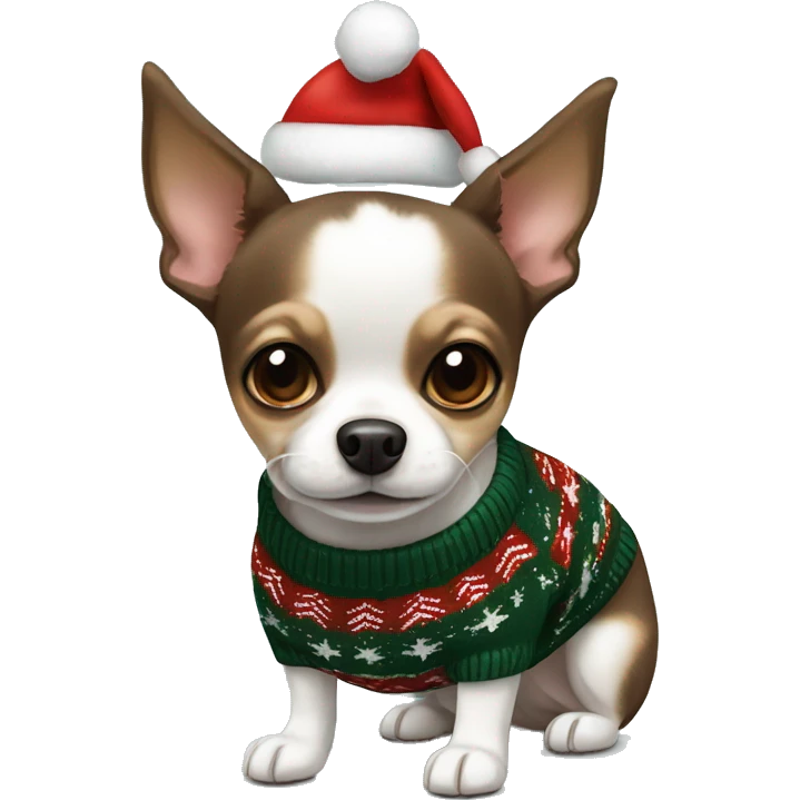 Black, white and brown chihuahua terrier in Christmas sweater emoji