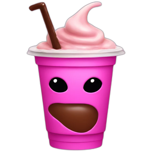 Evil pink alien with a hat on drinking chocolate milk emoji