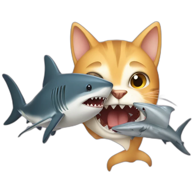 Cat biting a shark emoji